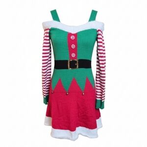 Christmas Green and Red Elf Sweater Dress